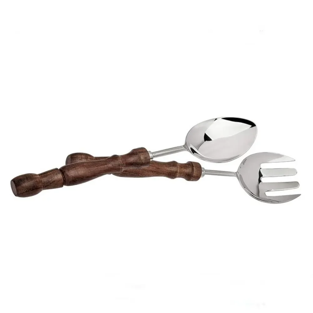 Paul Revere 2 Piece Salad Server Set Godinger Stainless Steel Acacia Wood NEW